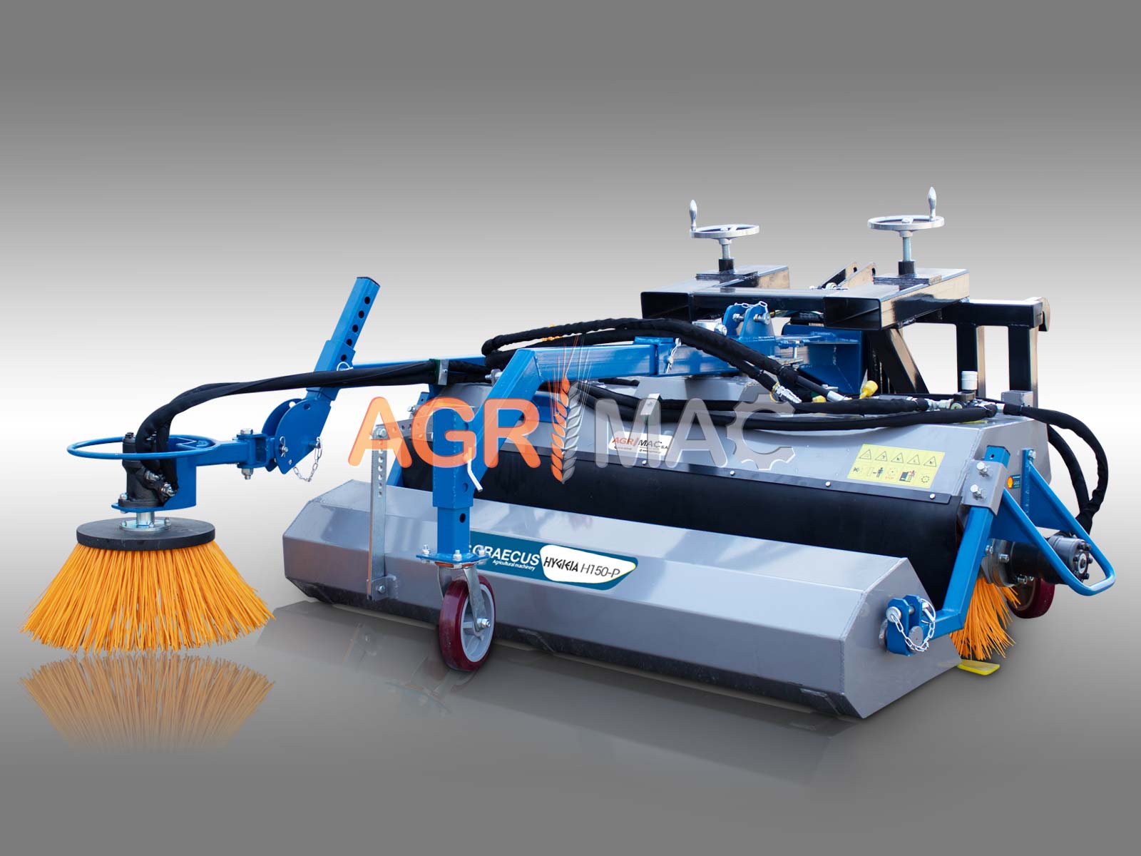 HYGIEIA H180-P | Graecus | Υδραυλική σκούπα καθαρισμού διπλής ζεύξης με επιπλέον πλάγια βούρτσα επαναφοράς και κάδο 